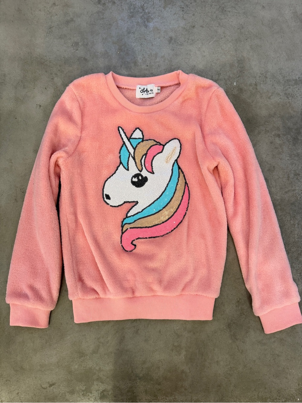 Lola + The Boys Coral Pink Unicorn Fleece Sweatshirt